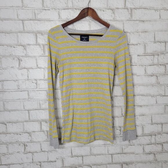 AEO yellow and gray stripe long sleeve tee - Picture 1 of 11